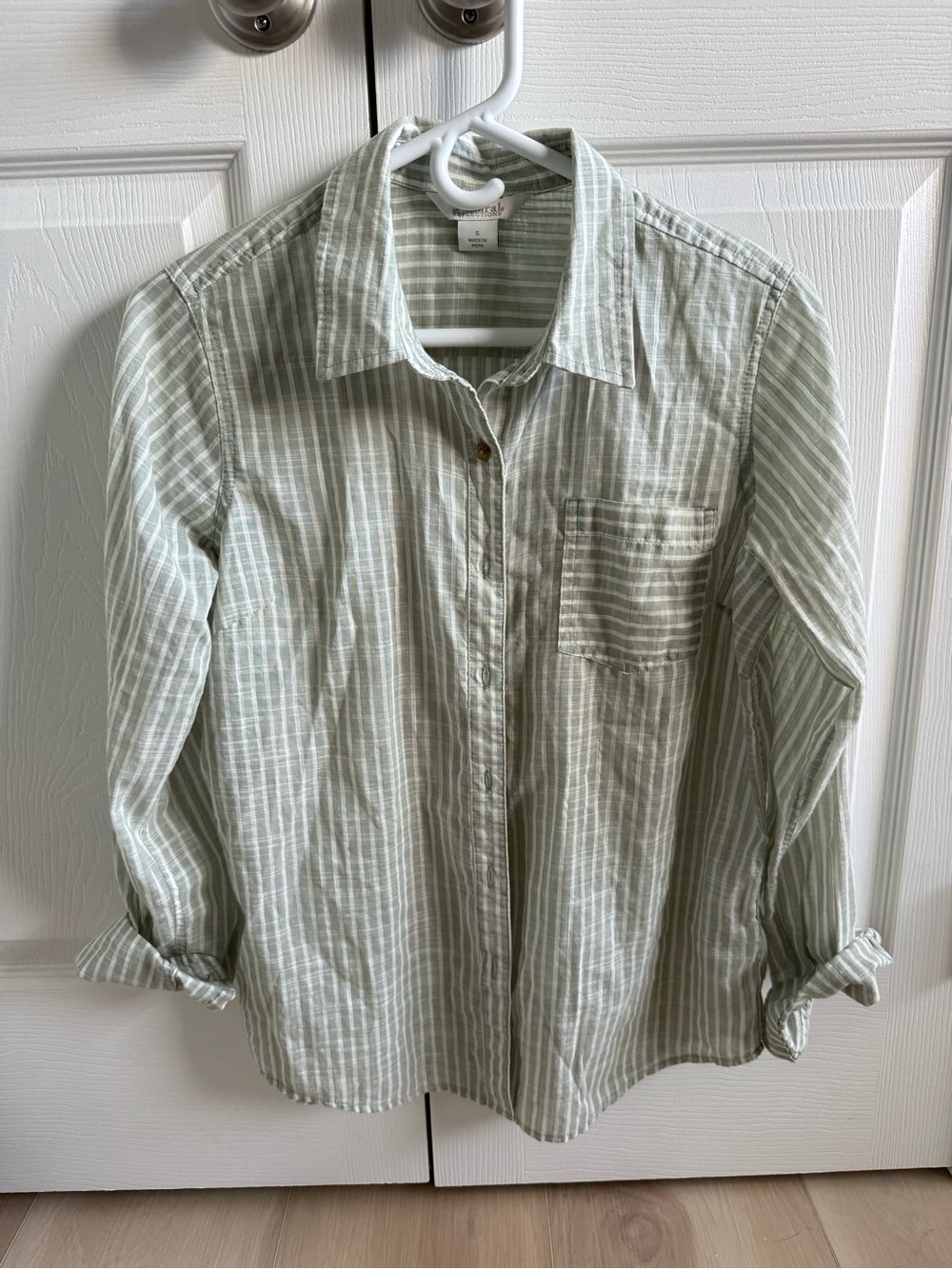 Light Green Striped Women's Button-Up Shirt